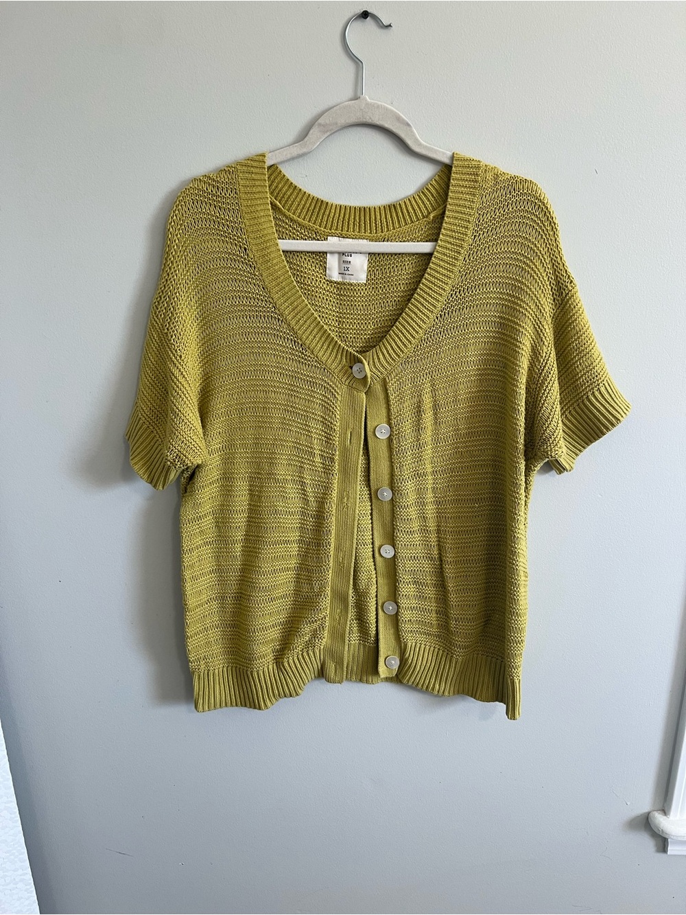 Old Navy Short Sleeve V-Neck Knit Cardigan - Yellow Green
